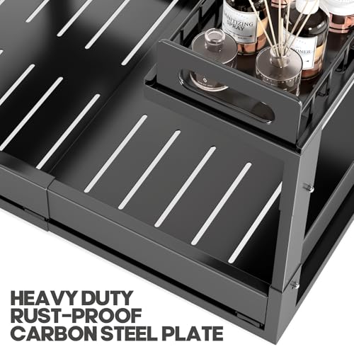 1 Pack Expandable Under Sink Organizers And Storage With Upgrade Ball-Bearing Slide Tracks,2-Tier Pull Out Under Cabinet Organizer Height Adjustable,Slide Out Under Sink Drawers-Black(Patent Pending) - My Kitchen Products