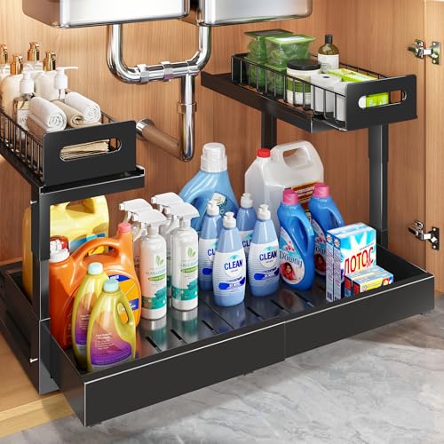 1 Pack Expandable Under Sink Organizers And Storage With Upgrade Ball-Bearing Slide Tracks,2-Tier Pull Out Under Cabinet