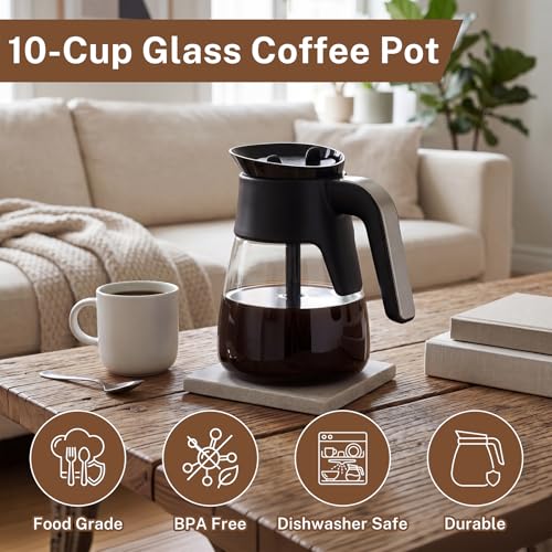 10 Cup Coffee Pot Replacement for Ninja Coffee Maker CM401 CM400 CM300 CP301 CF091, 50 oz Glass Carafe Replacement with Brew-Through Lid & Ergonomic Handle, Fits Ninja Specialty Coffee Makers - My Kitchen Products
