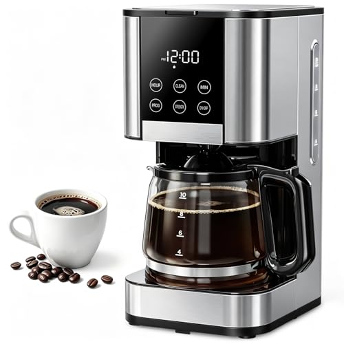 10 Cup Programmable Drip Coffee Maker, Adjustable Brew Strength, Pause & Serve, Heat Resistant Glass Carafe, Permanent