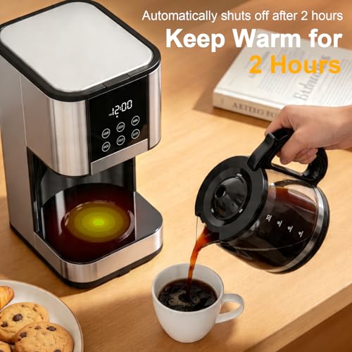 10 Cup Programmable Drip Coffee Maker, Adjustable Brew Strength, Pause & Serve, Heat Resistant Glass Carafe, Permanent Filter, Auto Shut Off, Stainless Steel, Compact Coffee Machine for Home Office - My Kitchen Products