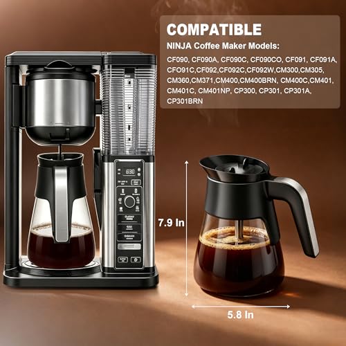 10 Cup Replacement Coffee Pot, Premium Glass Carafe for Ninja Coffee Maker, with Brew-Through Lid and Strong Handle, Fits CM401 CM371 CP301 CM300 CM400 CF091 - My Kitchen Products