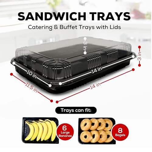 10 Pack Catering Trays with Lids – 13" Serving Tray with Lid, Heavy Duty Recyclable Plastic Party Platters for Catering, Buffet, Picnics & Events – Food Trays with Clear Lid (13.39 × 9.84 × 2.95 inch) - My Kitchen Products