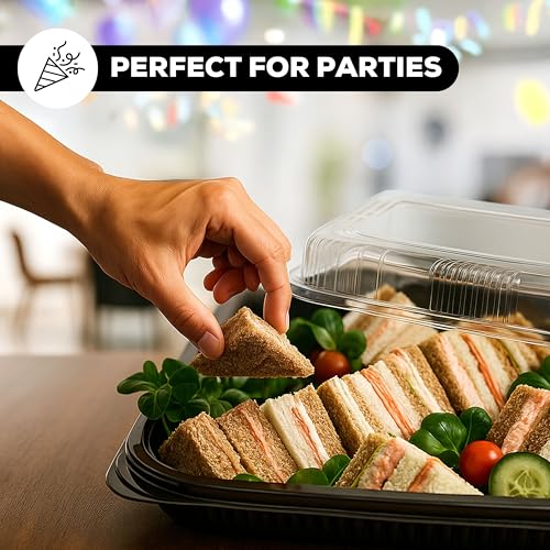 10 Pack Catering Trays with Lids – 13" Serving Tray with Lid, Heavy Duty Recyclable Plastic Party Platters for Catering, Buffet, Picnics & Events – Food Trays with Clear Lid (13.39 × 9.84 × 2.95 inch) - My Kitchen Products