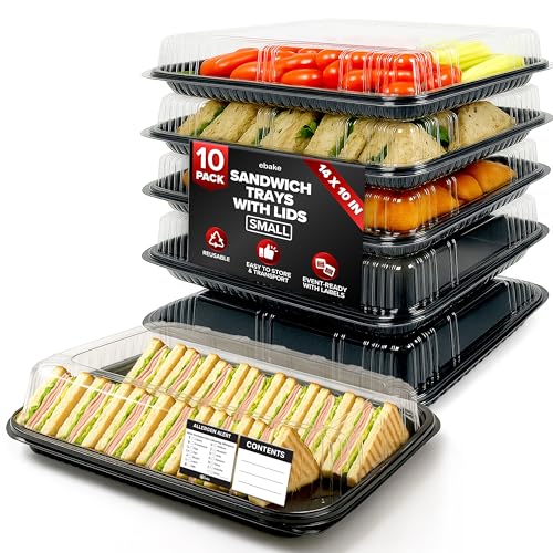10 Pack Catering Trays with Lids – 13" Serving Tray with Lid, Heavy Duty Recyclable Plastic Party Platters for Catering, Buffet, Picnics & Events – Food Trays with Clear Lid (13.39 × 9.84 × 2.95 inch) - My Kitchen Products