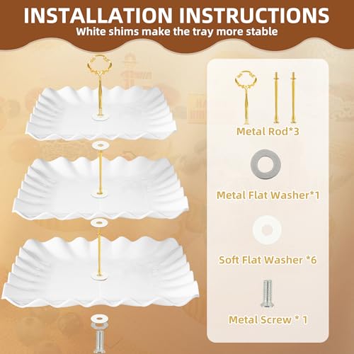 10 Pack Dessert Table Display Set - 4 x Three-Tier Square Cupcake Stands and 6 x Serving Trays, Elegant Tableware for Cakes, Cupcakes, Pastries, and Snacks, Perfect for Parties (White) - My Kitchen Products
