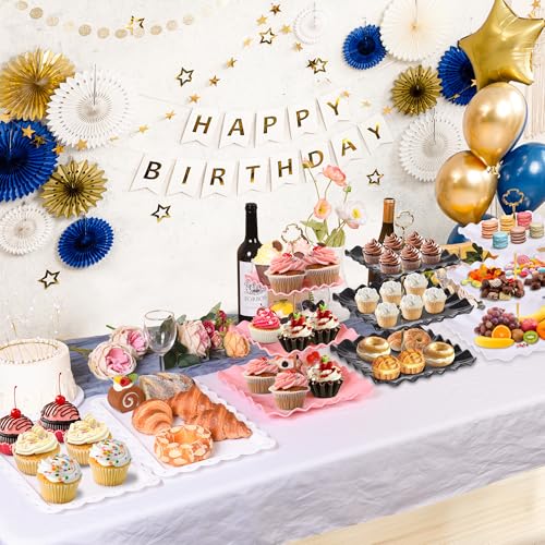 10 Pack Dessert Table Display Set - 4 x Three-Tier Square Cupcake Stands and 6 x Serving Trays, Elegant Tableware for Cakes, Cupcakes, Pastries, and Snacks, Perfect for Parties (White) - My Kitchen Products