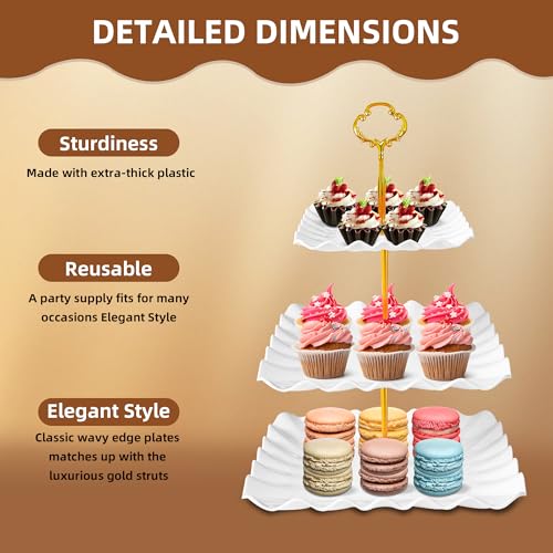 10 Pack Dessert Table Display Set - 4 x Three-Tier Square Cupcake Stands and 6 x Serving Trays, Elegant Tableware for Cakes, Cupcakes, Pastries, and Snacks, Perfect for Parties (White) - My Kitchen Products