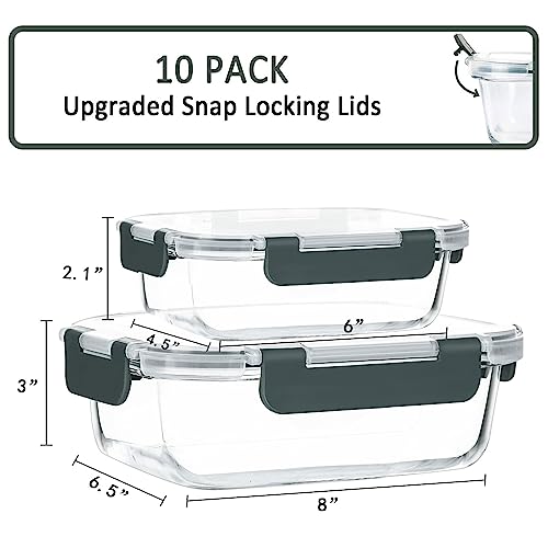 [10-Pack] Glass Meal Prep Containers with Lids, MCIRCO Food Storage Containers with Snap Locking Lids, Airtight Lunch Containers, Microwave, Oven, Freezer and Dishwasher - My Kitchen Products