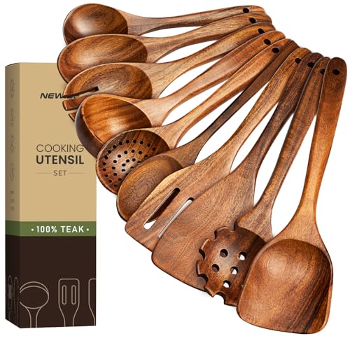 10 Pcs Wooden Utensil Set - Teak Wooden Spoons for Cooking, Non Toxic, Heat Resistant, Durable & Safe for Kitchen Nonstick Cookware - My Kitchen Products