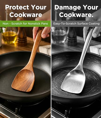 10 Pcs Wooden Utensil Set - Teak Wooden Spoons for Cooking, Non Toxic, Heat Resistant, Durable & Safe for Kitchen Nonstick Cookware - My Kitchen Products