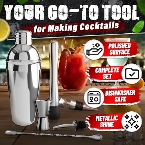 10-Piece Stainless Steel Bar Tools & Cocktail Shaker Set with Wooden Stand – Mixology Bartender Kit with Shaker, Jigger, Muddler, Strainer and Spoon – Bar Set Gift for Men, Hosts and Cocktail Lovers - My Kitchen Products
