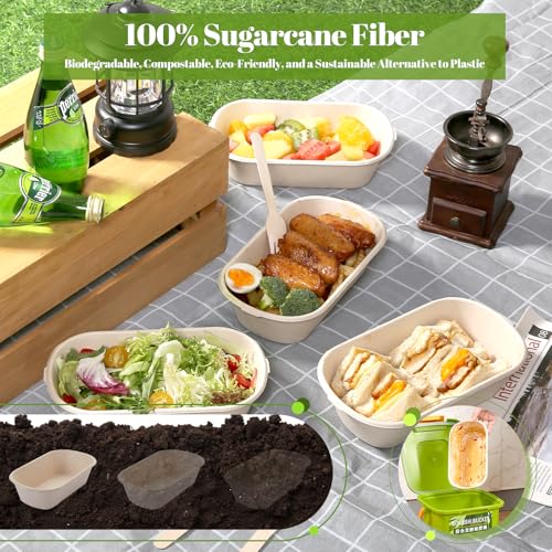 [100% Eco-Friendly] 34 oz Disposable Food Containers with Lids – Sugarcane Pulp Take Out Containers, Biodegradable Lunch Box, Compostable and Microwave Safe To-Go Boxes for Meal Prep – Pack of 50 - My Kitchen Products