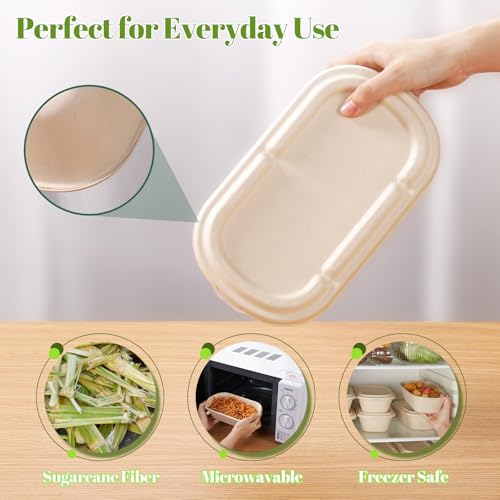 [100% Eco-Friendly] 34 oz Disposable Food Containers with Lids – Sugarcane Pulp Take Out Containers, Biodegradable Lunch Box, Compostable and Microwave Safe To-Go Boxes for Meal Prep – Pack of 50 - My Kitchen Products
