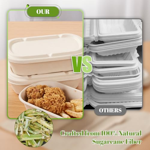 [100% Eco-Friendly] 34 oz Disposable Food Containers with Lids – Sugarcane Pulp Take Out Containers, Biodegradable Lunch Box, Compostable and Microwave Safe To-Go Boxes for Meal Prep – Pack of 50 - My Kitchen Products
