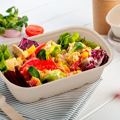 100 Pack 23 Oz Disposable Meal Prep Containers with Lids, Rectangle Paper Bowls with Lids for Salad,Leftovers, Leak-proof To Go Food Box Cardboard Lunch Box Compostable Take Out Food Containers - My Kitchen Products