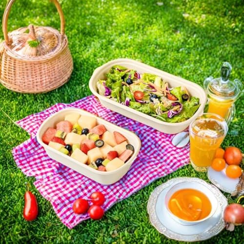 100 Pack 23 Oz Disposable Meal Prep Containers with Lids, Rectangle Paper Bowls with Lids for Salad,Leftovers, Leak-proof To Go Food Box Cardboard Lunch Box Compostable Take Out Food Containers - My Kitchen Products