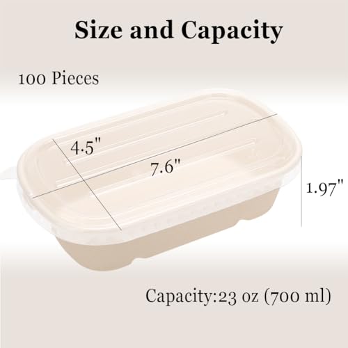 100 Pack 23 Oz Disposable Meal Prep Containers with Lids, Rectangle Paper Bowls with Lids for Salad,Leftovers, Leak-proof To Go Food Box Cardboard Lunch Box Compostable Take Out Food Containers - My Kitchen Products