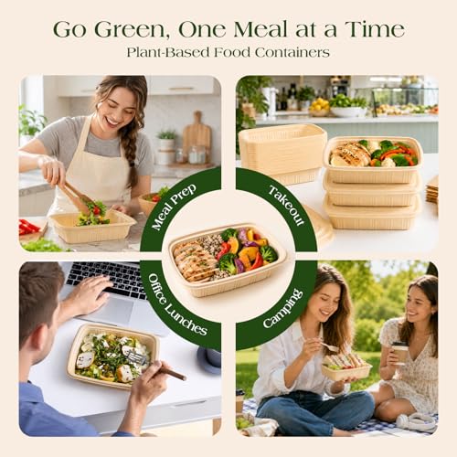 100 Piece (50 Pack) Meal Prep Containers with Lids, 28 oz Cornstarch Food Storage Containers Plant-based Lunch Box for Salad,BPA Free Plastic Take Out Containers Microwave and Freezer Safe - My Kitchen Products