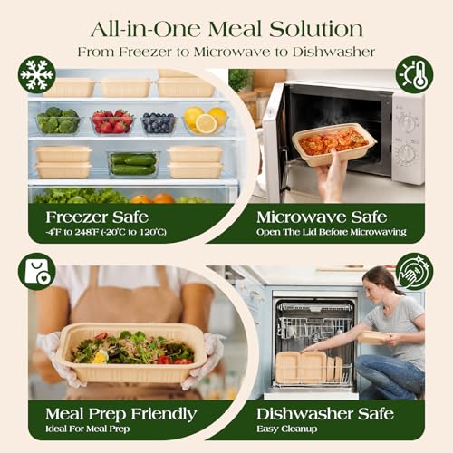 100 Piece (50 Pack) Meal Prep Containers with Lids, 28 oz Cornstarch Food Storage Containers Plant-based Lunch Box for Salad,BPA Free Plastic Take Out Containers Microwave and Freezer Safe - My Kitchen Products