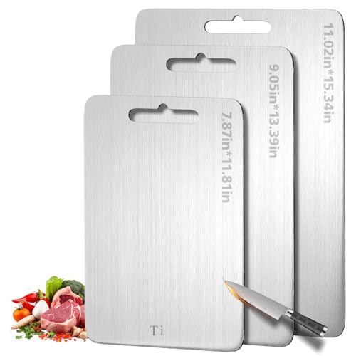 100% Pure Titanium Cutting Boards for Kitchen, Cutting Board Double Sided Food Grade Chopping Boards, Smooth Edge No Hurt, Space Saving Dishwasher Safe, Ideal for Daily Cooking, Cake & Picnic Set of 3 - My Kitchen Products