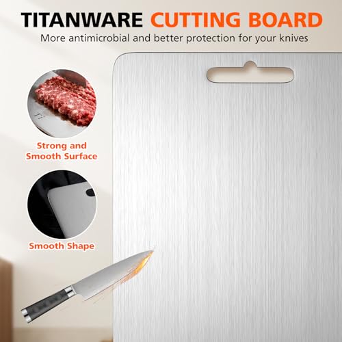 100% Pure Titanium Cutting Boards for Kitchen, Cutting Board Double Sided Food Grade Chopping Boards, Smooth Edge No Hurt, Space Saving Dishwasher Safe, Ideal for Daily Cooking, Cake & Picnic Set of 3 - My Kitchen Products
