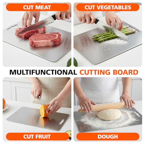 100% Pure Titanium Cutting Boards for Kitchen, Cutting Board Double Sided Food Grade Chopping Boards, Smooth Edge No Hurt, Space Saving Dishwasher Safe, Ideal for Daily Cooking, Cake & Picnic Set of 3 - My Kitchen Products