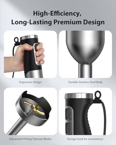 1000W Powerful Immersion Blender Handheld, 2026 New Update Hand Blender with 25-Speed and Heavy-Duty Copper Motor (Silver) - My Kitchen Products