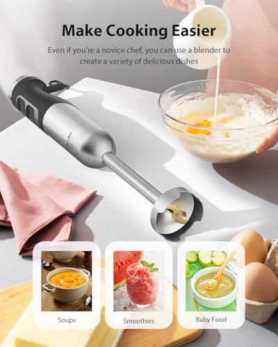 1000W Powerful Immersion Blender Handheld, 2026 New Update Hand Blender with 25-Speed and Heavy-Duty Copper Motor (Silver) - My Kitchen Products