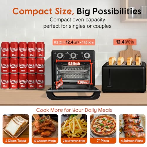 10QT Air Fryer Toaster Oven Combo, 3-Layer Cooking Air Fryer Oven with Visible Window, Countertop Airfryers with 5 in 1 Functions, Cooks 6 Toast slices at once, Compact capacity for small kitchen - My Kitchen Products