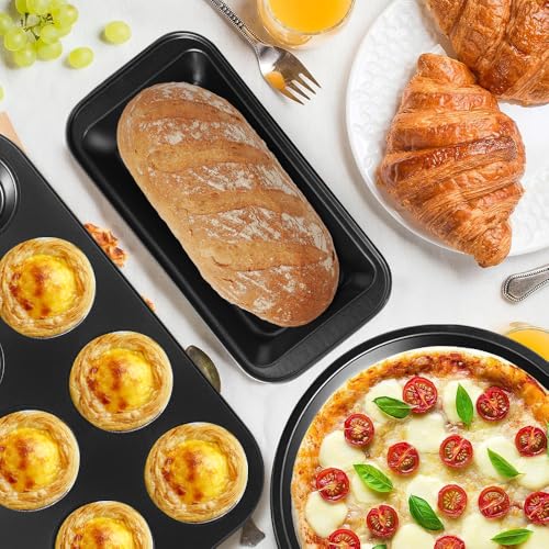 11-Piece Nonstick Baking Pans Set - Professional Grade Carbon Steel Bakeware with Premium Coating- Dishwasher Safe, Stackable, Oven Safe to 450°F (Black) - My Kitchen Products