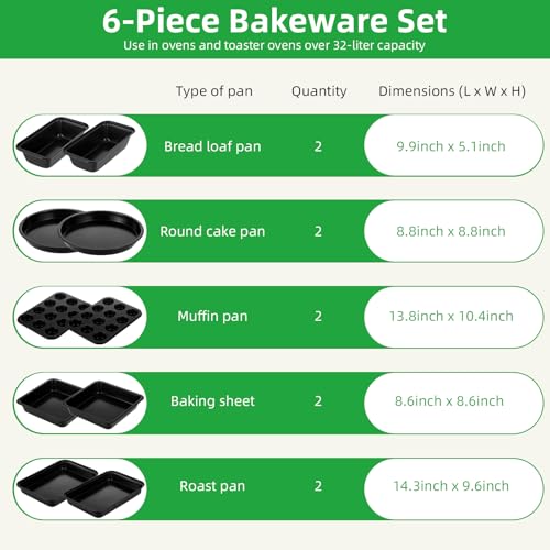 11-Piece Nonstick Baking Pans Set - Professional Grade Carbon Steel Bakeware with Premium Coating- Dishwasher Safe, Stackable, Oven Safe to 450°F (Black) - My Kitchen Products