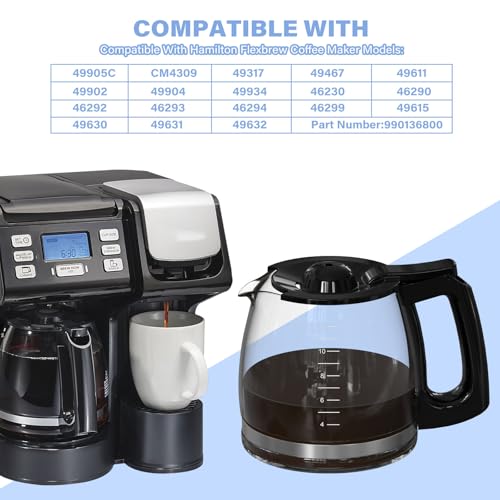 12 Cup Coffee Maker Carafe Replacement Pot Compatible with Hamilton Beach Flexbrew Models: 49902, 49915, 49905C, CM4309, 49317, 49467, 49611, 49904, 49934, 46230, 46290, 46293, Part Number: 990136800 - My Kitchen Products