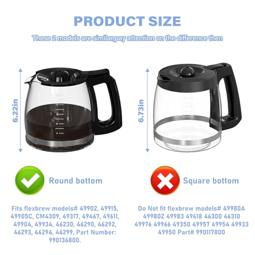 12 Cup Coffee Maker Carafe Replacement Pot Compatible with Hamilton Beach Flexbrew Models: 49902, 49915, 49905C, CM4309, 49317, 49467, 49611, 49904, 49934, 46230, 46290, 46293, Part Number: 990136800 - My Kitchen Products