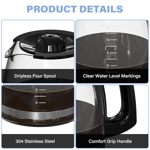 12 Cup Coffee Maker Carafe Replacement Pot Compatible with Hamilton Beach Flexbrew Models: 49902, 49915, 49905C, CM4309, 49317, 49467, 49611, 49904, 49934, 46230, 46290, 46293, Part Number: 990136800 - My Kitchen Products