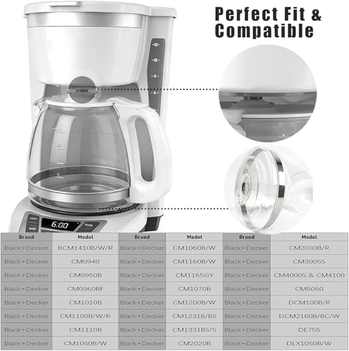 12-Cup Coffee Pot Replacement Carafe Compatible with Black and Decker Coffee Maker Many Models CM1160B/W, CM1050B/W, CM1060B/W, White - My Kitchen Products