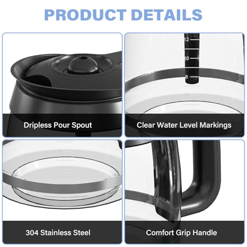 12-Cup Coffee Pot Replacement Carafe Compatible with Ninja Coffee Brewer Maker Models CE251 CE201 CE201C CE200 CE200C Model XGLSLID200 - My Kitchen Products
