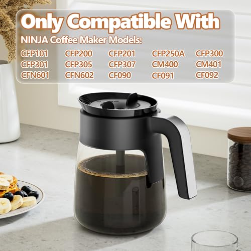 12 Cup Coffee Pot Replacement Compatible with Ninja Coffee Maker CFP101 CFP201 CFP301 CFN601 CFP307 CFN602 CM400 CM401 CF090, Glass Carafe for Ninja with Brew-Through Lid, BPA Free, Dishwasher Safe - My Kitchen Products