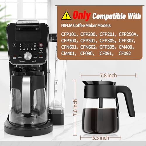 12 Cup Coffee Pot Replacement for Ninja Coffee Maker CFP101 CFP201 CFP301 CFN601 CFP250A CFP300 CFP307, Glass Carafe Replacement with Brew-Through Lid, Ninja Coffee Pot Replacement with Sturdy Handle - My Kitchen Products