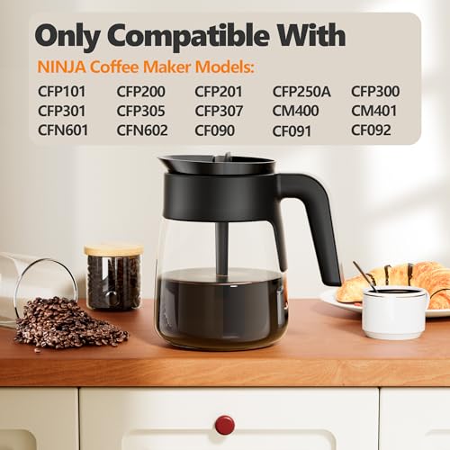 12 Cup Coffee Pot Replacement for Ninja Coffee Maker CFP101 CFP201 CFP301 CFP250A CFP300 CFP305 CFP307 CM400 CM401 CFN601 CF090 CF091 CF092, Glass Carafe for Ninja with Brew-Through Lid - My Kitchen Products