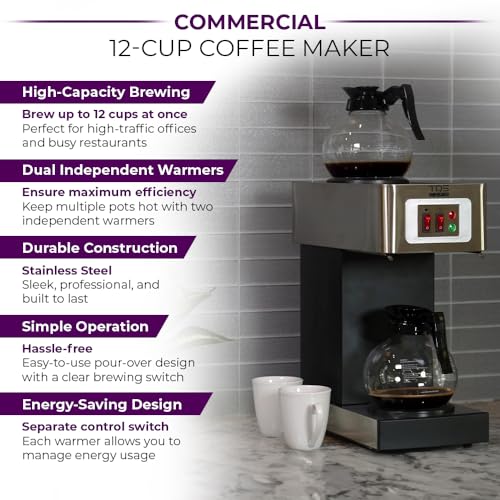 12-Cup Commercial Coffee Maker Stainless Steel - Double Coffee Machine for Office, Restaurant, Industrial Use - High Capacity Office Coffee Maker - TQS Cafe - My Kitchen Products