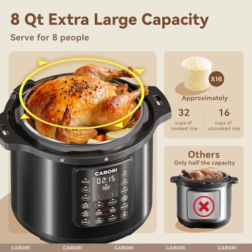 12-in-1 Electric Pressure Cooker 8 Quart, 1200W olla de presion Multi-Cooker with Stainless Steel Pot, Slow Rice Cooker, Saute, Steamer, Yogurt & Food Warmer, Delay Timer, Black - My Kitchen Products