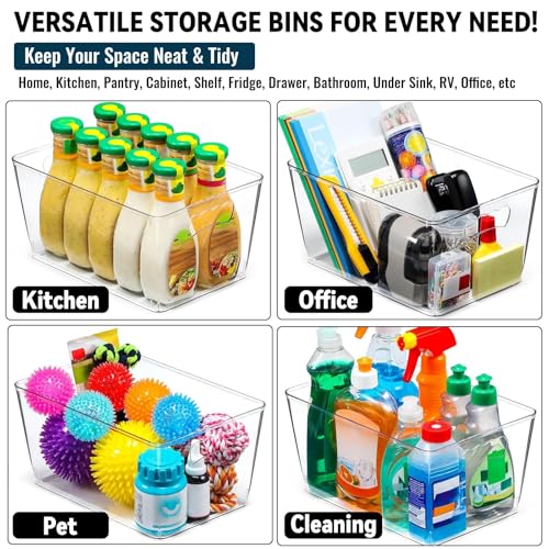 12 PACK LARGE Clear Storage Bins with Handles & Labels, Multiuse Plastic Pantry Organizer Bins for Home Kitchen, Fridge, Freezer, Cabinet, Closet, Bathroom, Shelf, Laundry, RV, Under Sink Organization - My Kitchen Products