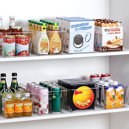 12 PACK LARGE Clear Storage Bins with Handles & Labels, Multiuse Plastic Pantry Organizer Bins for Home Kitchen, Fridge, Freezer, Cabinet, Closet, Bathroom, Shelf, Laundry, RV, Under Sink Organization - My Kitchen Products