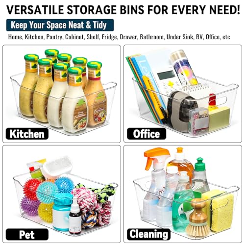 12 PACK Multiuse Clear Plastic Storage Bins for Organizing w/ Labels - Home, Kitchen, Bathroom, Office, Pantry Cabinet Shelf Organizer Bins - SOHO Collection, RV, Fridge Organization Containers - My Kitchen Products