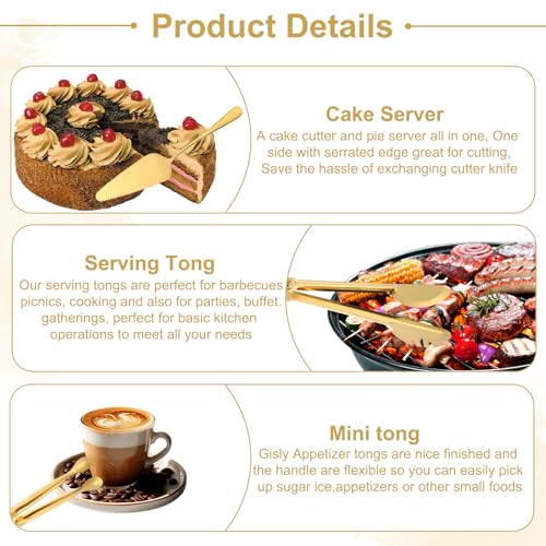 12Pcs Gold Serving Utensils Set, Stainless Steel Serving Utensils Set includes Serving Spoon, Serving Solted Spoons, Fork, Sugar Tongs, Food Tongs, Cake Spatula, Soup Spoon for Parties, Buffet - My Kitchen Products