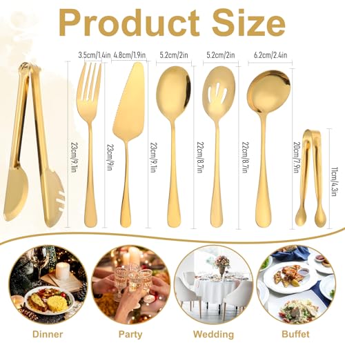 12Pcs Gold Serving Utensils Set, Stainless Steel Serving Utensils Set includes Serving Spoon, Serving Solted Spoons, Fork, Sugar Tongs, Food Tongs, Cake Spatula, Soup Spoon for Parties, Buffet - My Kitchen Products
