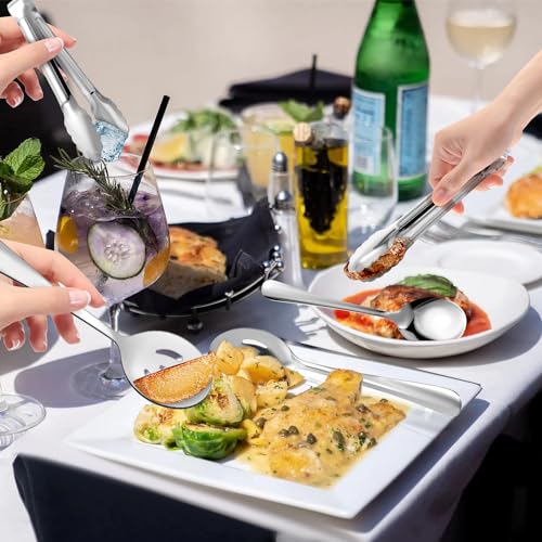 12PCS Stainless Steel Serving Utensils Sets - Large Serving Spoons,Slotted Spoons,Serving Tongs,Appetizer Tongs,Utensills Sets for Buffet Catering Banquet Party (Silver) - My Kitchen Products