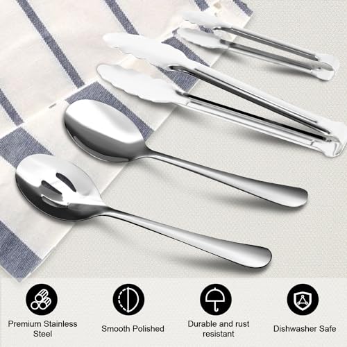 12PCS Stainless Steel Serving Utensils Sets - Large Serving Spoons,Slotted Spoons,Serving Tongs,Appetizer Tongs,Utensills Sets for Buffet Catering Banquet Party (Silver) - My Kitchen Products