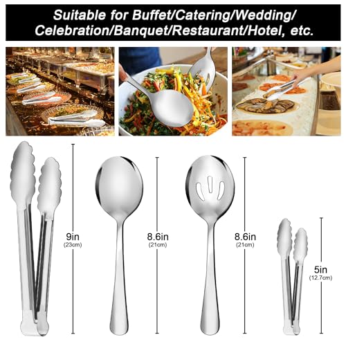 12PCS Stainless Steel Serving Utensils Sets - Large Serving Spoons,Slotted Spoons,Serving Tongs,Appetizer Tongs,Utensills Sets for Buffet Catering Banquet Party (Silver) - My Kitchen Products